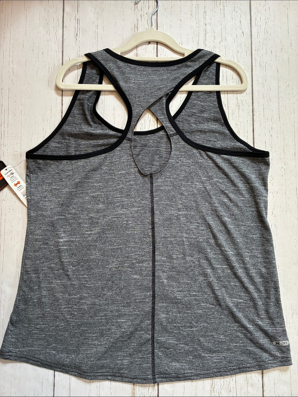 RBX Heather Gray Racerback Workout Tank w/Black Trim & Cutout Detail, sz XL, NWT - Picture 7 of 11